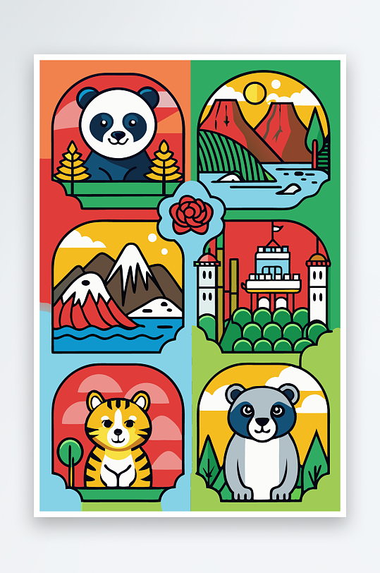 熊猫绿植图标插画元素-众图网