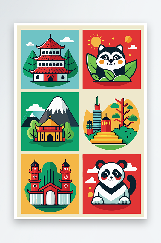 熊猫绿植图标插画元素-众图网