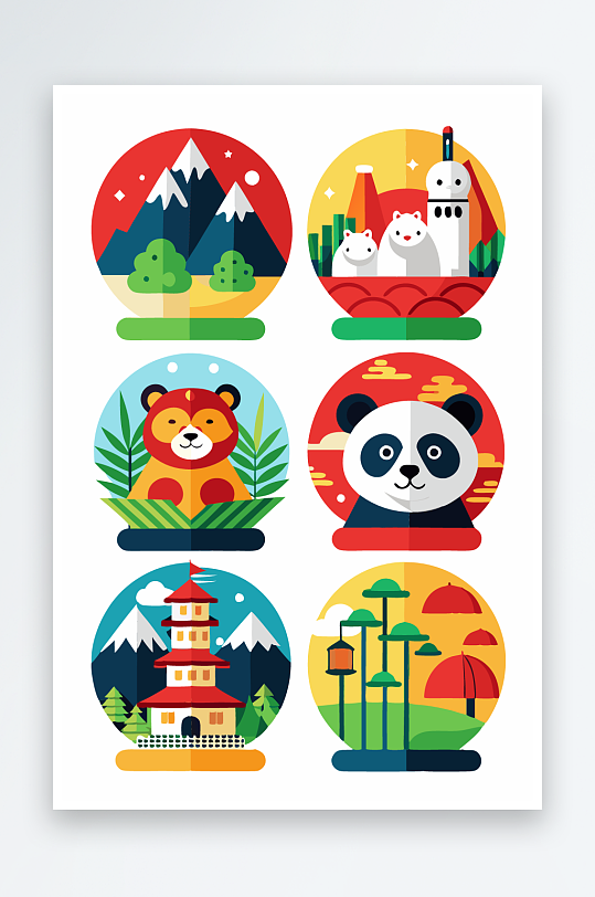 熊猫绿植图标插画元素-众图网