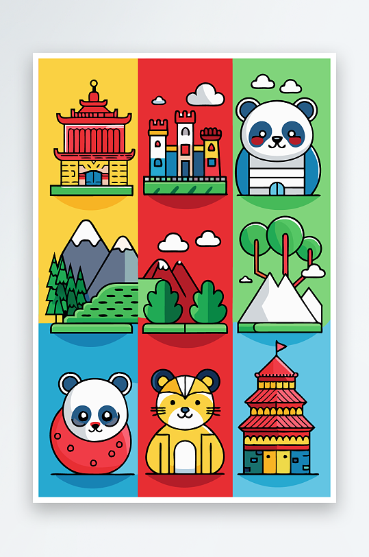 熊猫绿植图标插画元素-众图网