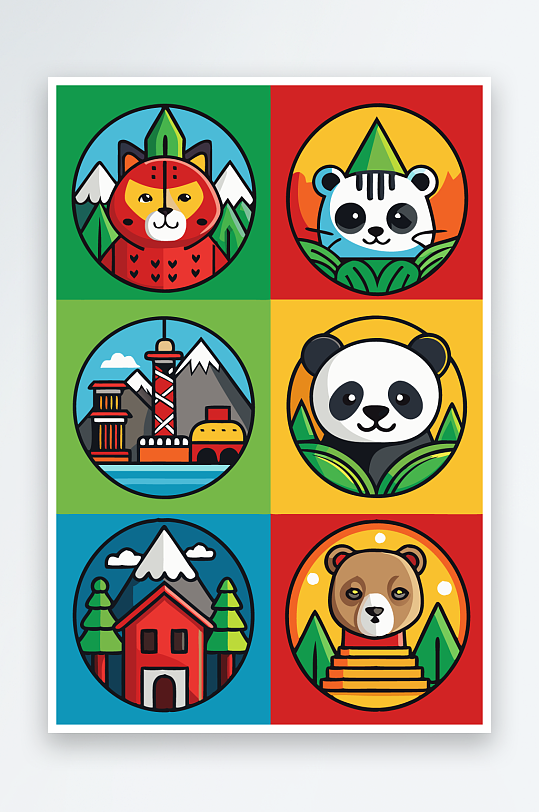 熊猫绿植图标插画-众图网