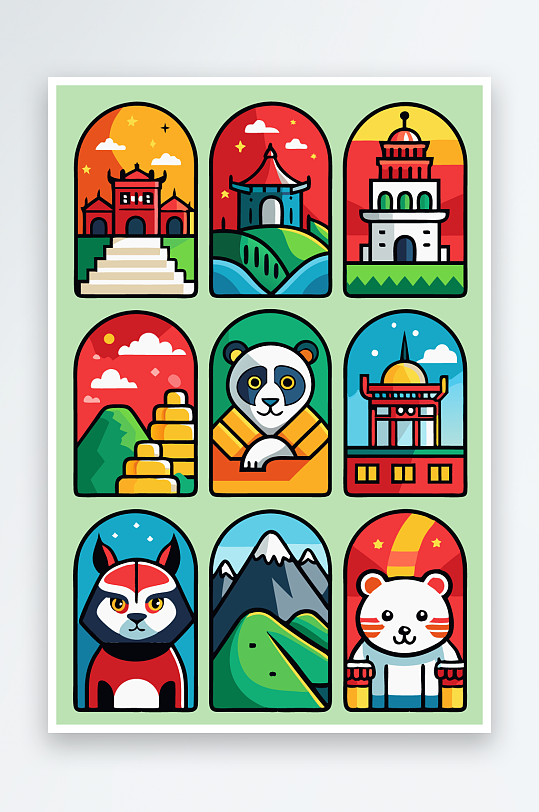 熊猫绿植图标插画-众图网