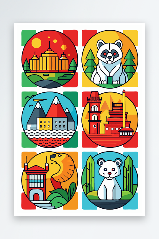 熊猫绿植图标插画-众图网