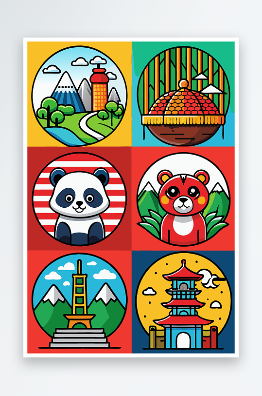 熊猫绿植图标插画-众图网