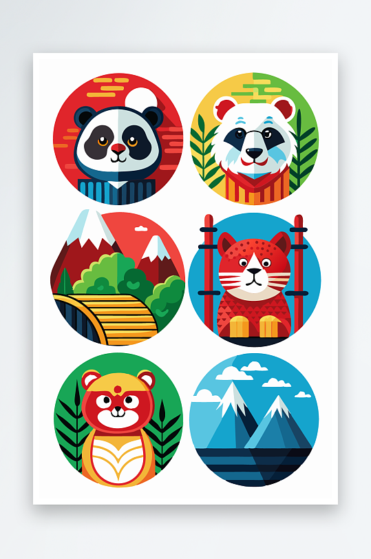 熊猫绿植图标插画-众图网