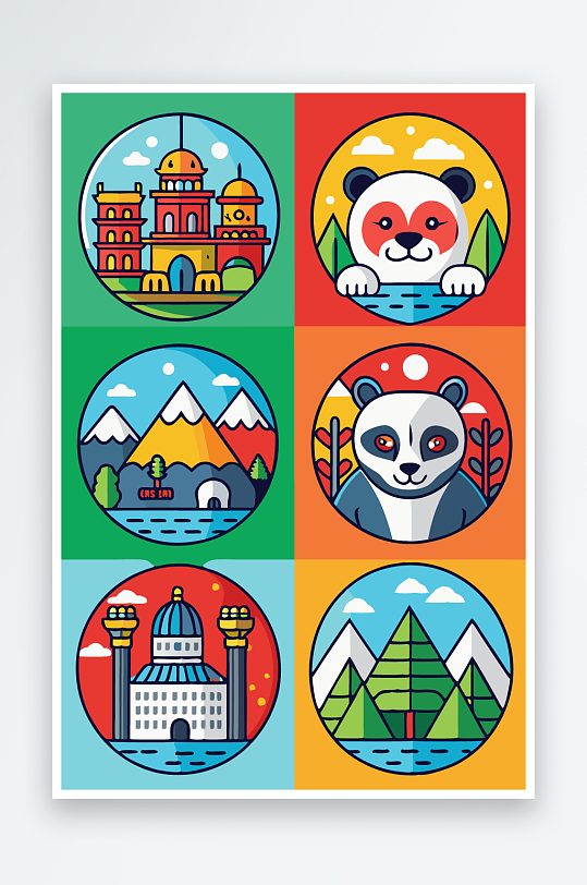 熊猫绿植图标插画-众图网