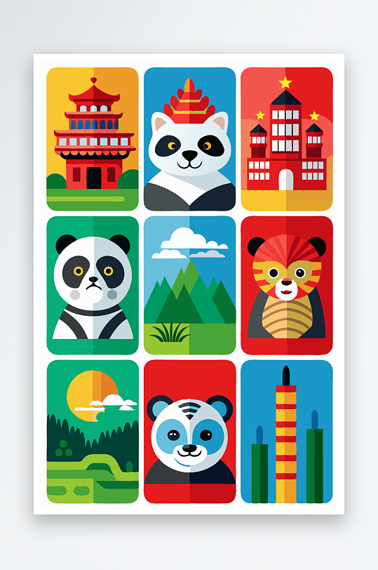 熊猫绿植图标插画-众图网