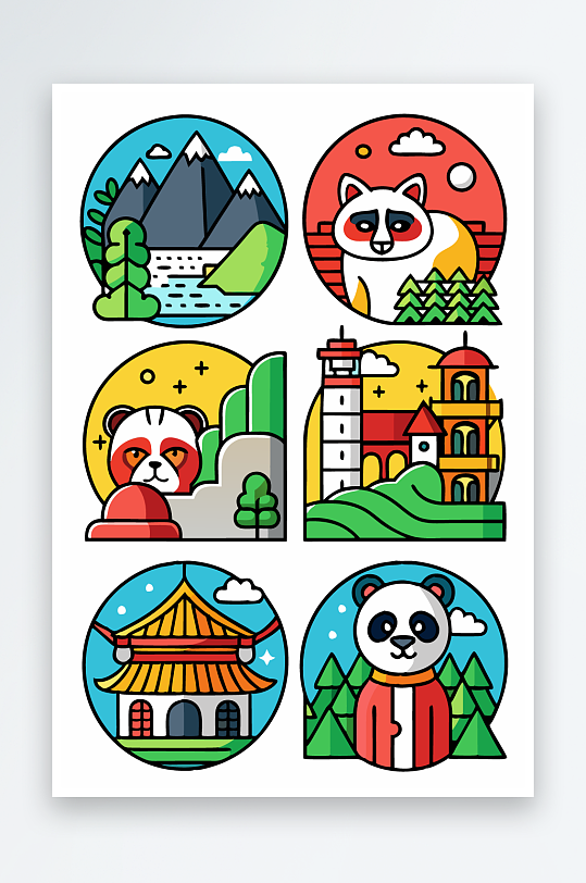 熊猫绿植图标插画-众图网