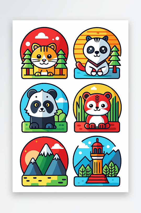 熊猫绿植图标插画元素-众图网