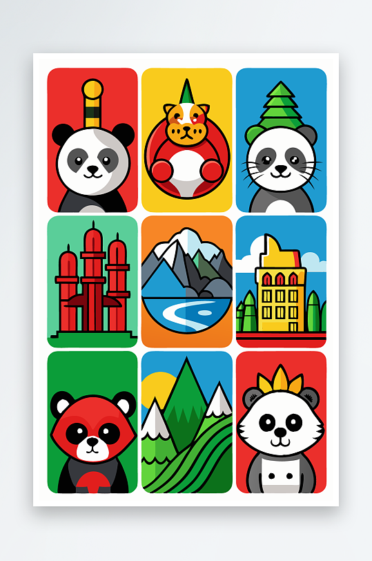 熊猫绿植图标插画-众图网