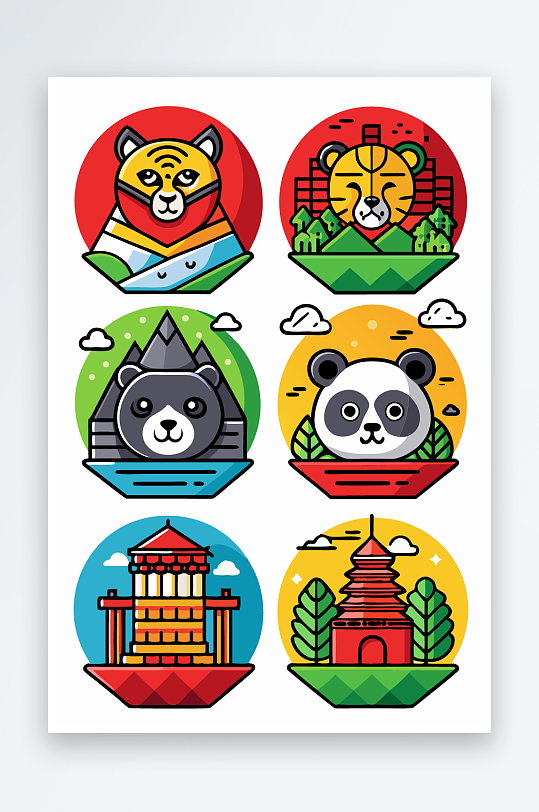 熊猫绿植图标插画-众图网