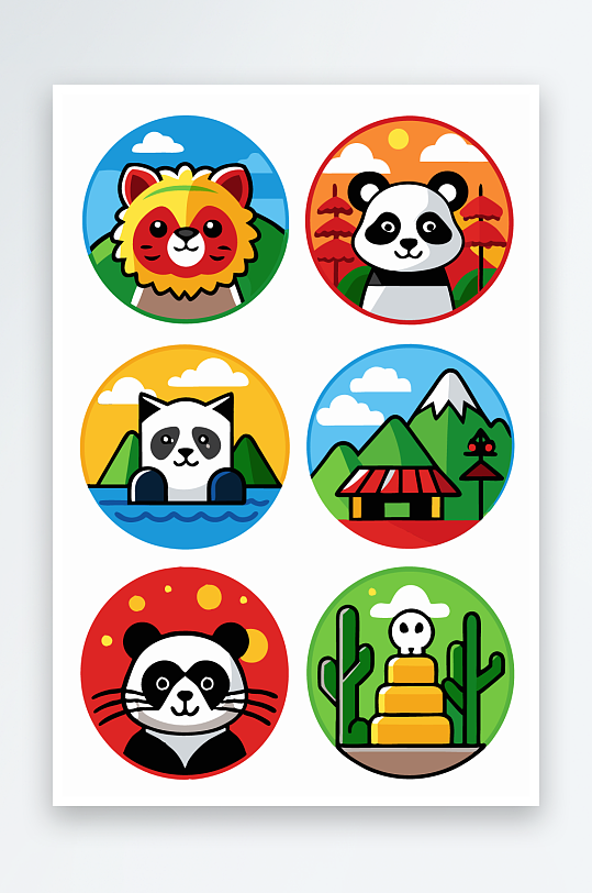 熊猫绿植图标插画-众图网