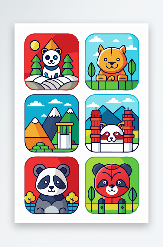 熊猫绿植图标插画-众图网