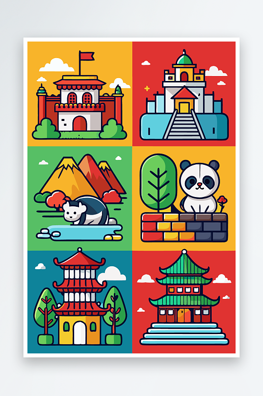 熊猫绿植图标插画-众图网