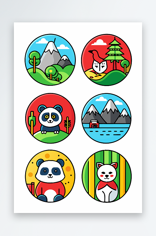 熊猫绿植图标插画元素-众图网