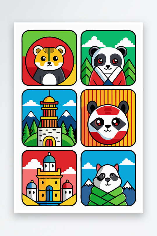 熊猫绿植图标插画元素-众图网