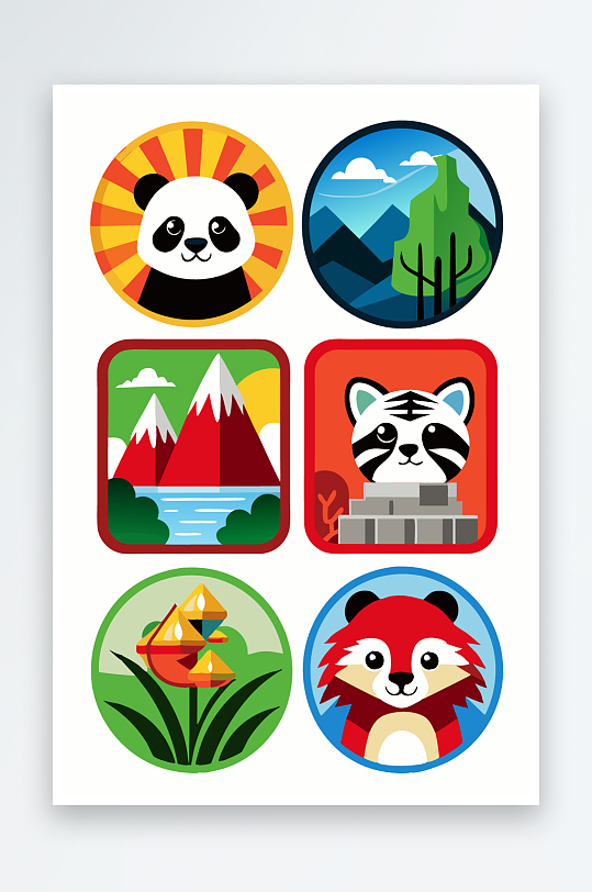 熊猫绿植图标插画元素-众图网