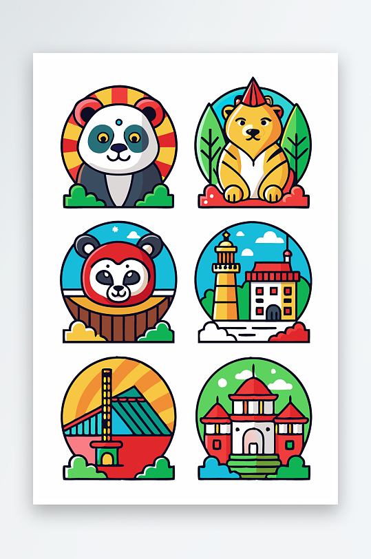 熊猫绿植图标插画-众图网