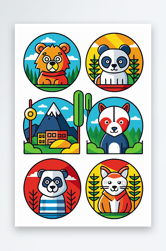 熊猫绿植图标插画-众图网