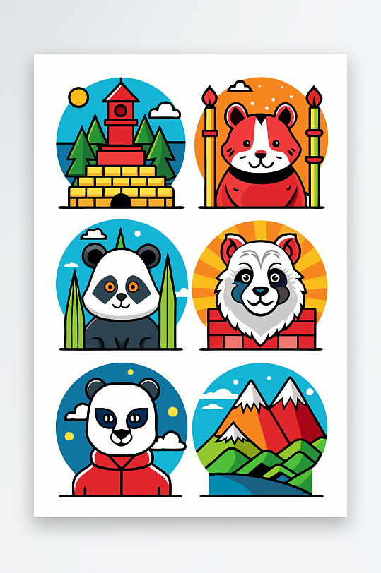 熊猫绿植图标插画-众图网