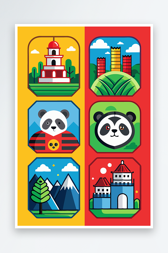 熊猫绿植图标插画-众图网