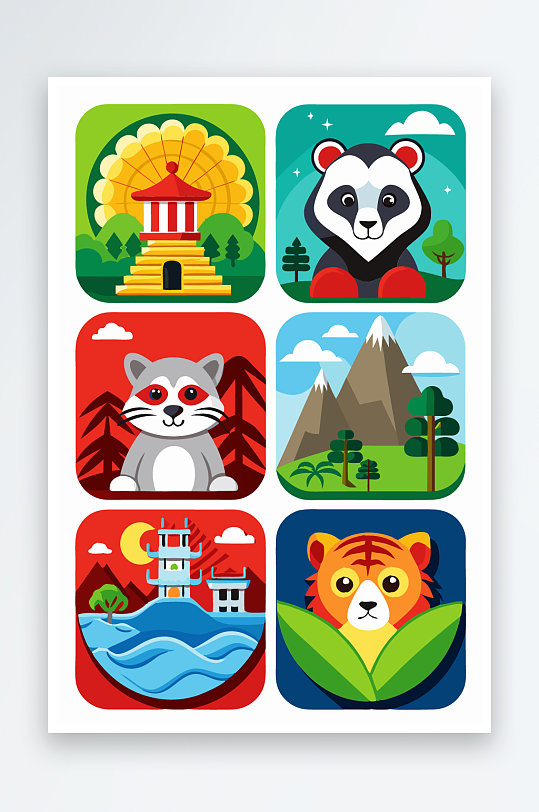 熊猫绿植图标插画-众图网