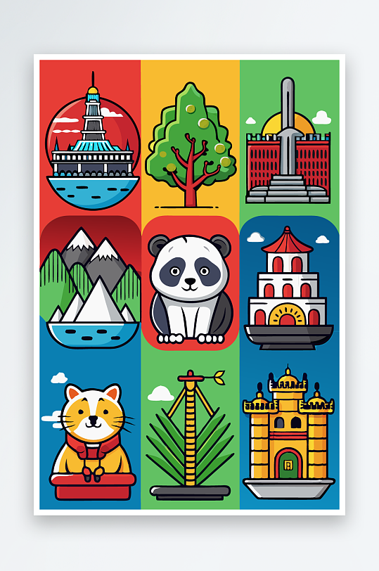 熊猫绿植图标插画-众图网