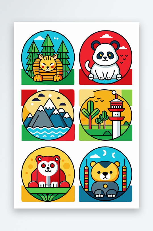 熊猫绿植图标插画-众图网