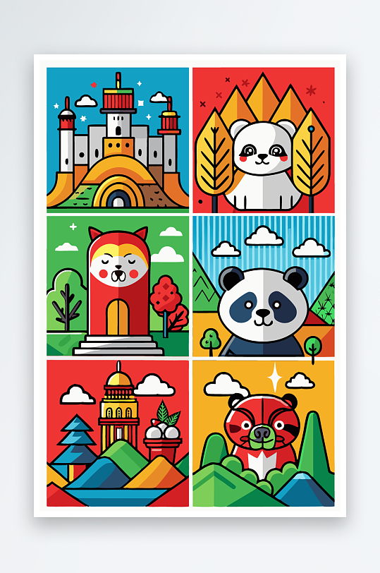 熊猫绿植图标插画-众图网