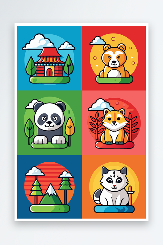 熊猫绿植图标插画-众图网