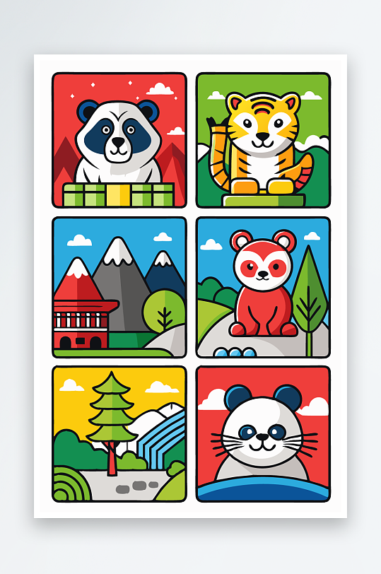 熊猫绿植图标插画元素-众图网