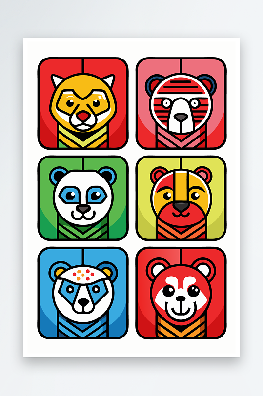 熊猫绿植图标插画元素-众图网