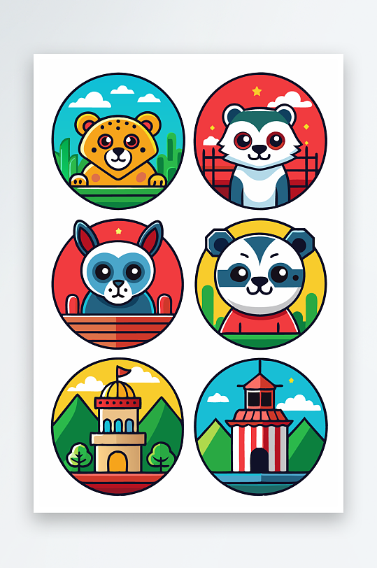 熊猫绿植图标插画元素-众图网