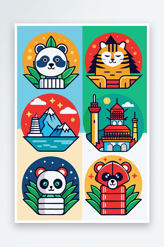 熊猫绿植图标插画元素-众图网