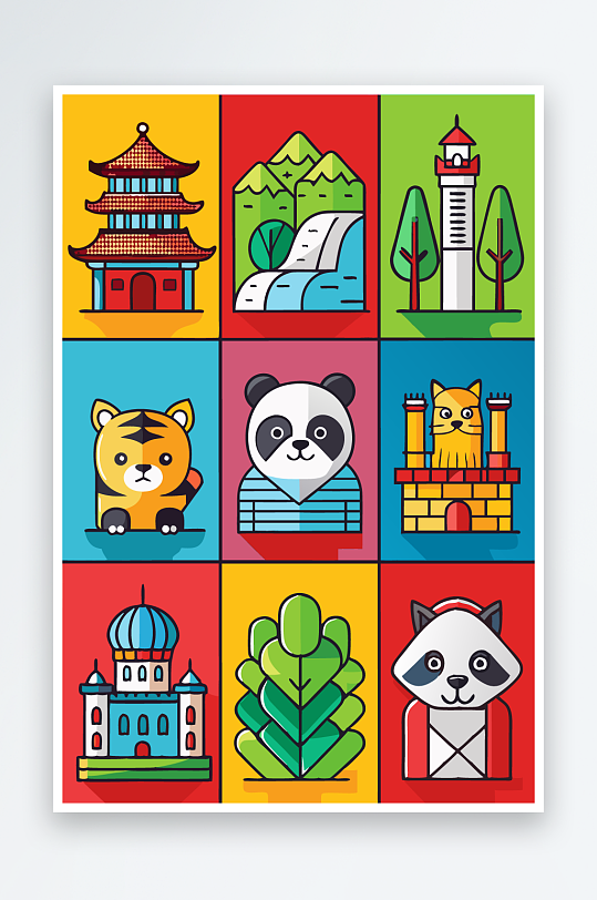 熊猫绿植图标插画元素-众图网