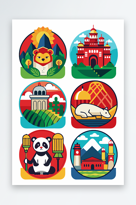 熊猫绿植图标插画元素-众图网