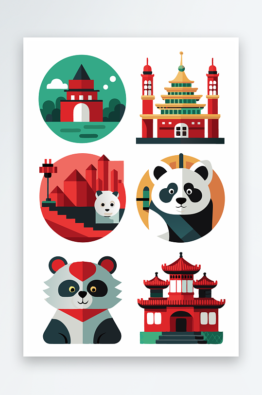 熊猫绿植图标插画元素-众图网