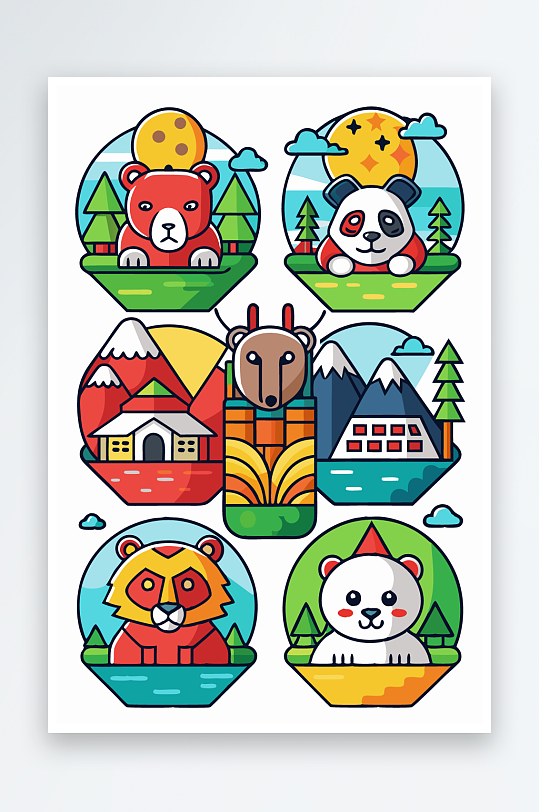 熊猫绿植图标插画-众图网