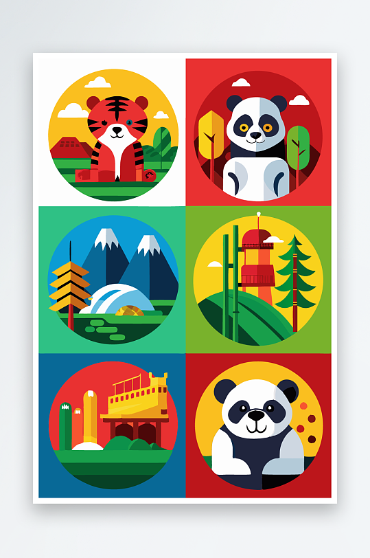 熊猫绿植图标插画-众图网