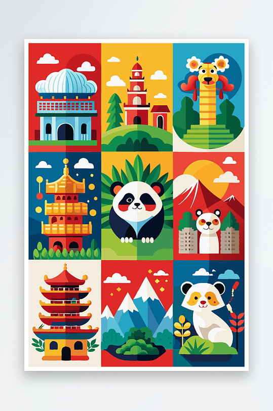 熊猫绿植图标插画-众图网