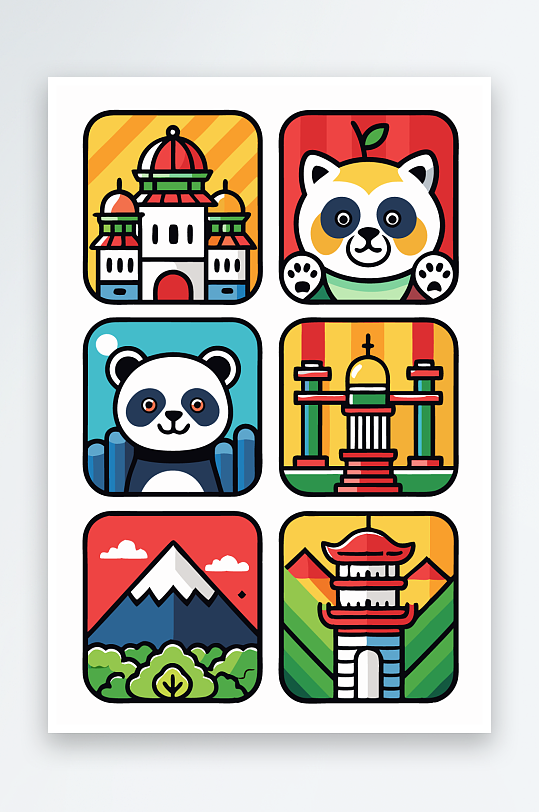 熊猫绿植图标插画-众图网