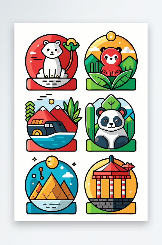 熊猫绿植图标插画-众图网