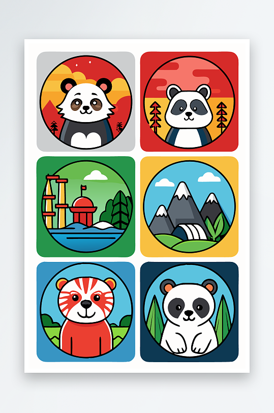 熊猫绿植图标插画-众图网