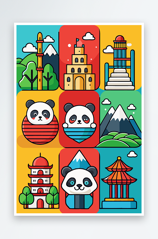 熊猫绿植图标插画-众图网