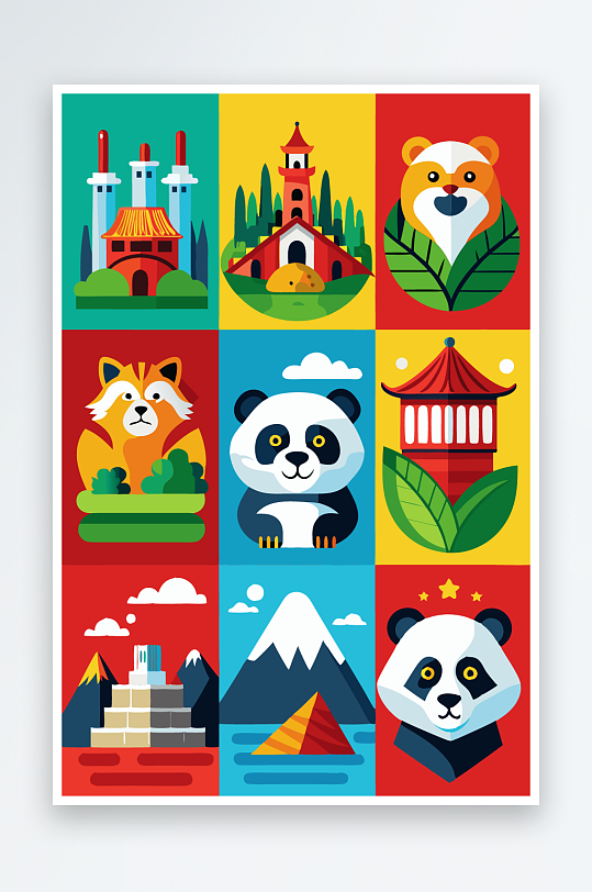 熊猫绿植图标插画-众图网