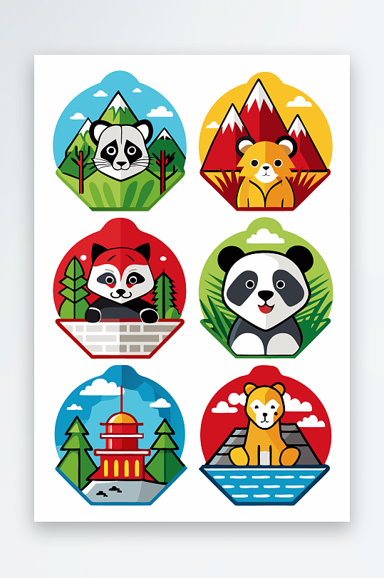 熊猫绿植图标插画-众图网