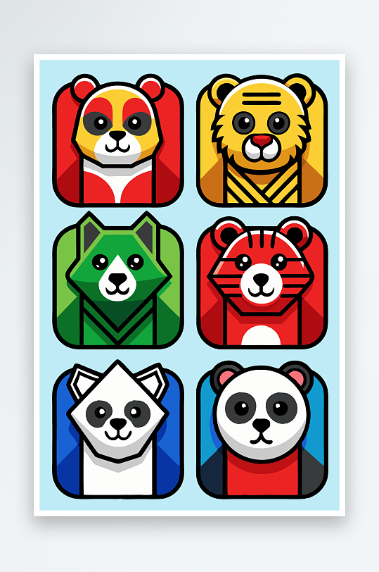 熊猫绿植图标插画-众图网