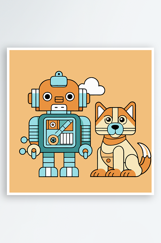 机甲卡通狗图标插画元素-众图网