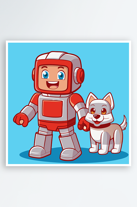 机甲卡通狗图标插画元素-众图网