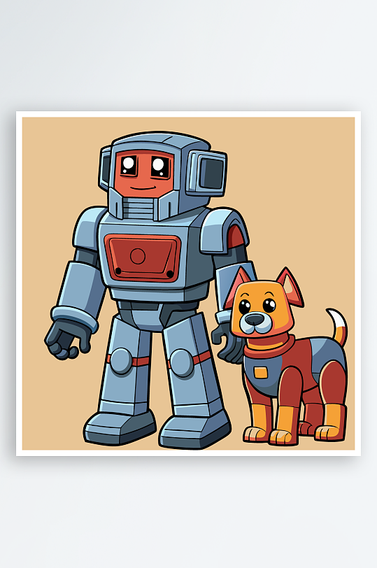 机甲卡通狗图标插画元素-众图网